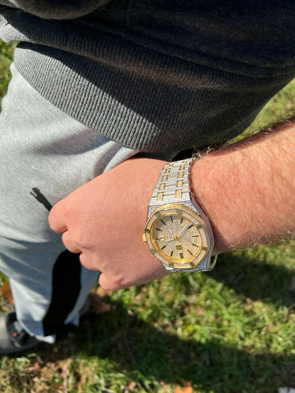 Hip Hop Real MOISSANITE Mens Skeleton Watch Iced Gold and Silver Hip Hop Pass Diamond Test