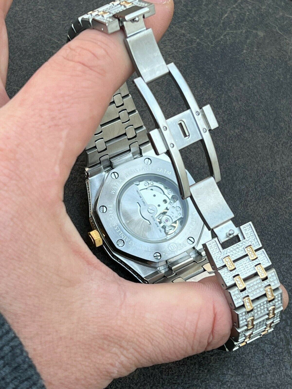 Hip Hop Real MOISSANITE Mens Skeleton Watch Iced Gold and Silver Hip Hop Pass Diamond Test