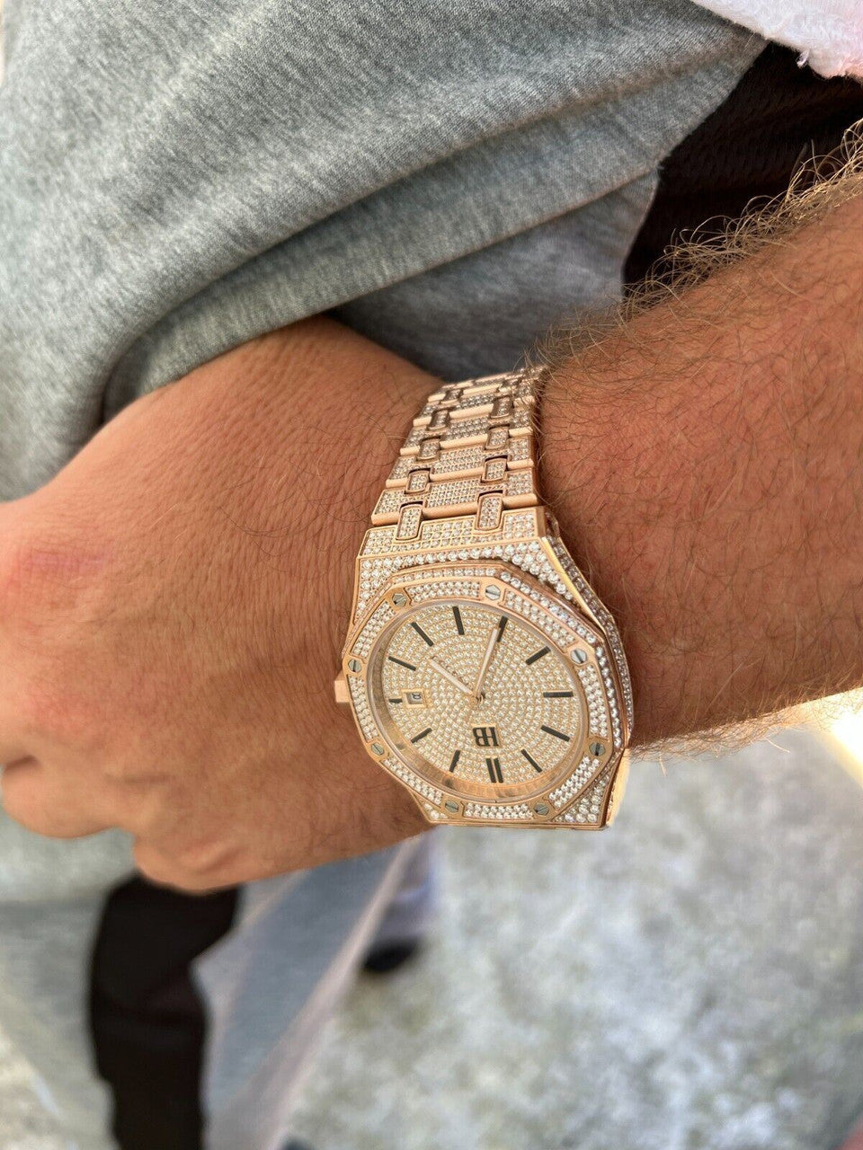 Hip Hop Real MOISSANITE Mens Skeleton Watch Iced Rose Gold Hip Hop Pass Diamond Test