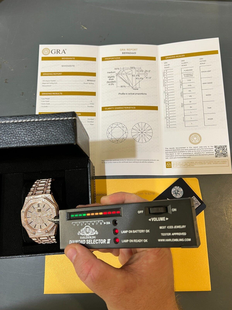 Hip Hop Real MOISSANITE Mens Skeleton Watch Iced Rose Gold Hip Hop Pass Diamond Test