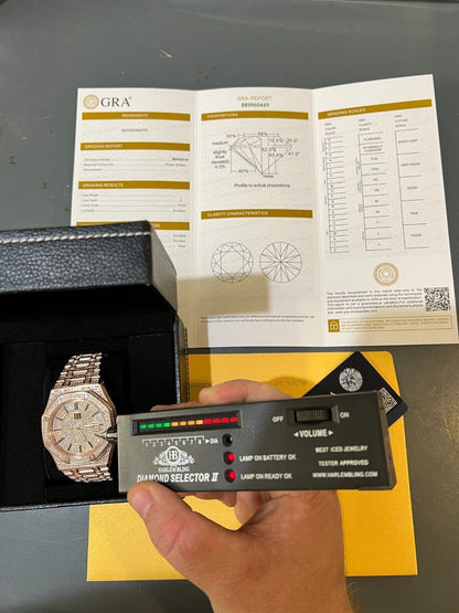 Hip Hop Real MOISSANITE Mens Skeleton Watch Iced Rose Gold Hip Hop Pass Diamond Test