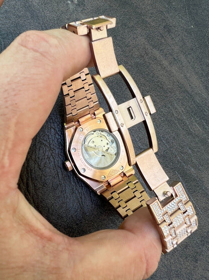 Hip Hop Real MOISSANITE Mens Skeleton Watch Iced Rose Gold Hip Hop Pass Diamond Test