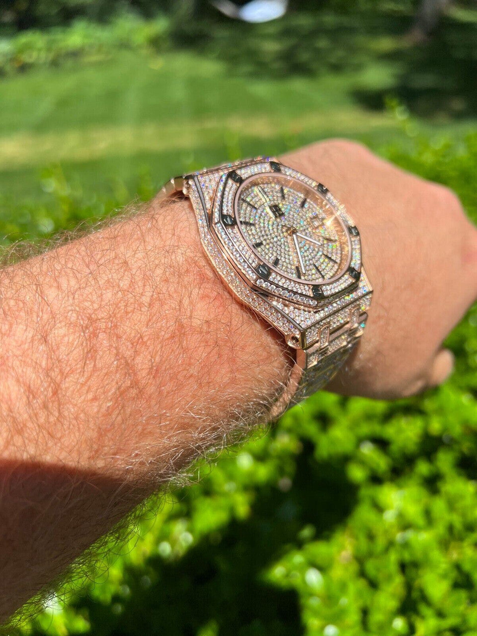 Hip Hop Real MOISSANITE Mens Skeleton Watch Iced Rose Gold Hip Hop Pass Diamond Test