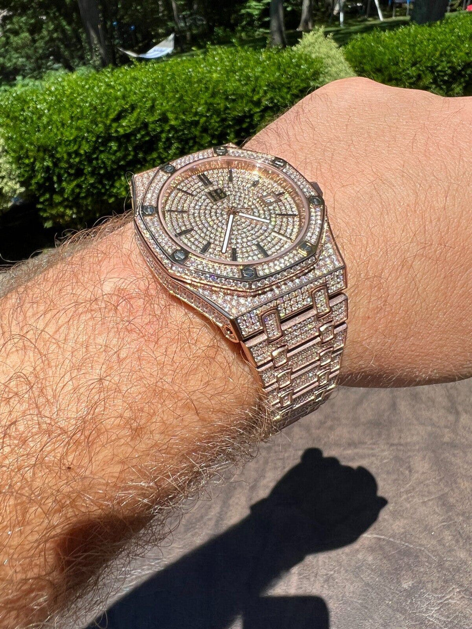 Hip Hop Real MOISSANITE Mens Skeleton Watch Iced Rose Gold Hip Hop Pass Diamond Test