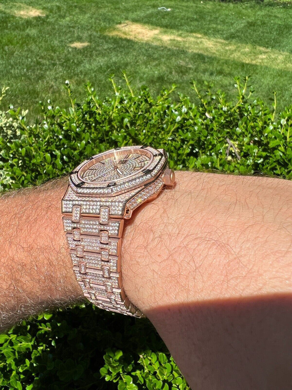 Hip Hop Real MOISSANITE Mens Skeleton Watch Iced Rose Gold Hip Hop Pass Diamond Test