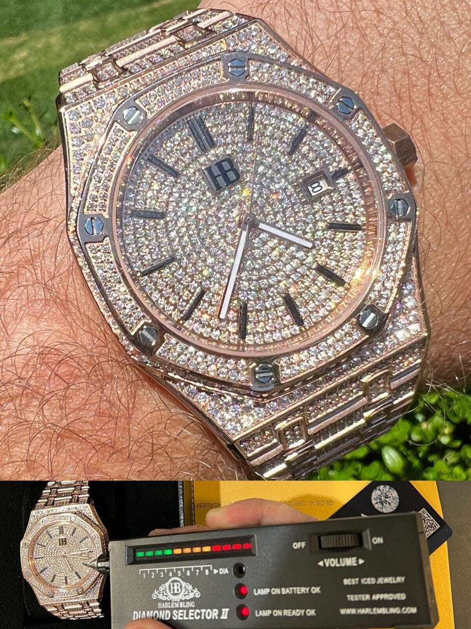 Hip Hop Real MOISSANITE Mens Skeleton Watch Iced Rose Gold Hip Hop Pass Diamond Test