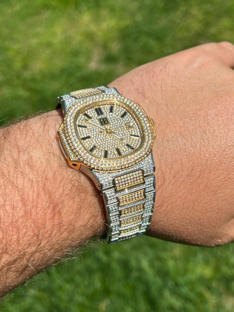 Hip Hop Real MOISSANITE Mens Watch Fully Iced Stainless Hip Hop Passes Diamond Tester