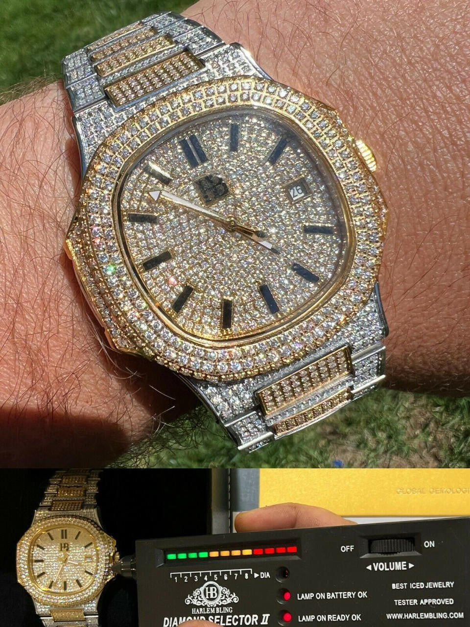 Hip Hop Real MOISSANITE Mens Watch Fully Iced Stainless Hip Hop Passes Diamond Tester