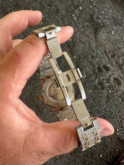 Hip Hop Real MOISSANITE Mens Watch Gold Two Tone Iced Skeleton Back Hip Hop Pass Tester