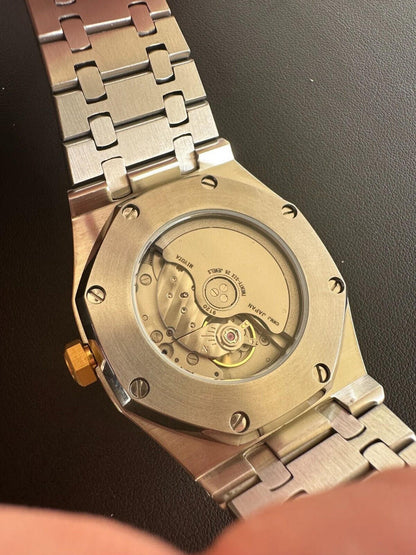 Hip Hop Real MOISSANITE Mens Watch Gold Two Tone Iced Skeleton Back Hip Hop Pass Tester