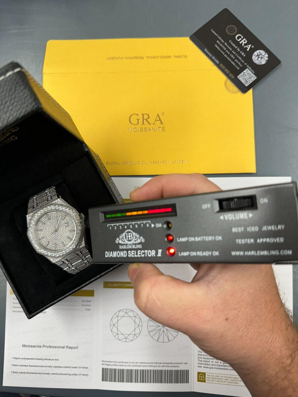 Hip Hop Real MOISSANITE Mens Watch Iced Large Stones No ID Hip Hop Passes Diamond Tester