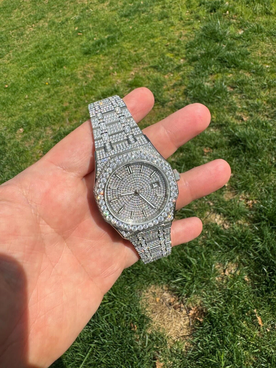 Hip Hop Real MOISSANITE Mens Watch Iced Large Stones No ID Hip Hop Passes Diamond Tester