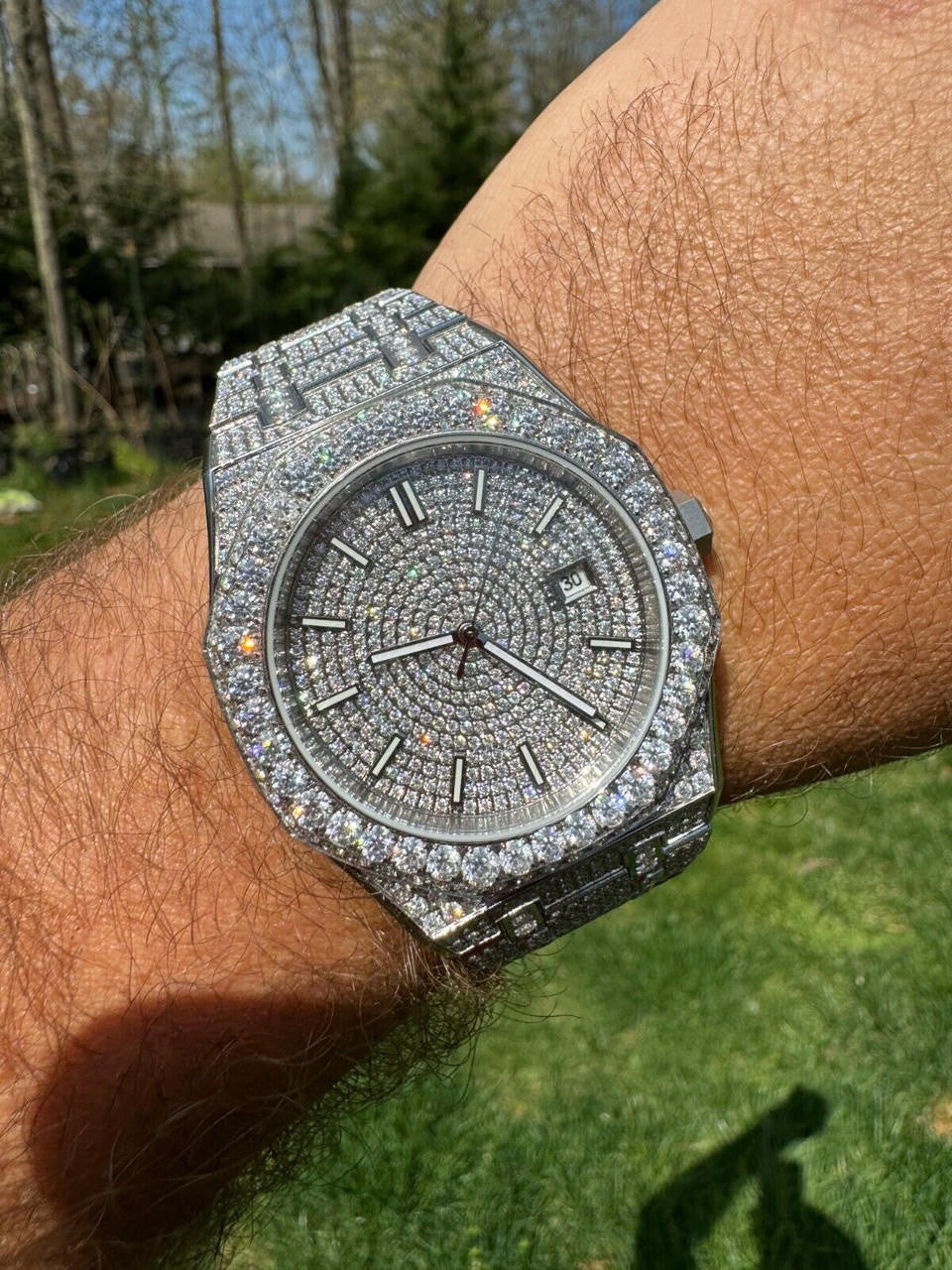 Hip Hop Real MOISSANITE Mens Watch Iced Large Stones No ID Hip Hop Passes Diamond Tester