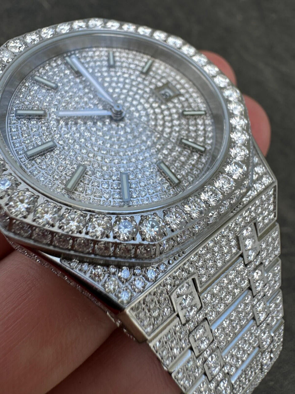 Hip Hop Real MOISSANITE Mens Watch Iced Large Stones No ID Hip Hop Passes Diamond Tester