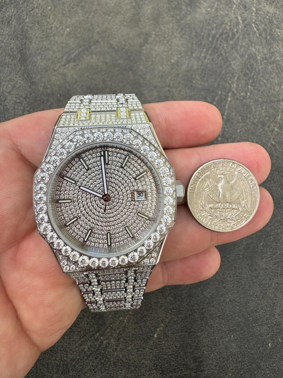 Hip Hop Real MOISSANITE Mens Watch Iced Large Stones No ID Hip Hop Passes Diamond Tester