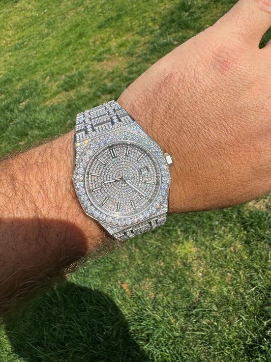 Hip Hop Real MOISSANITE Mens Watch Iced Large Stones No ID Hip Hop Passes Diamond Tester