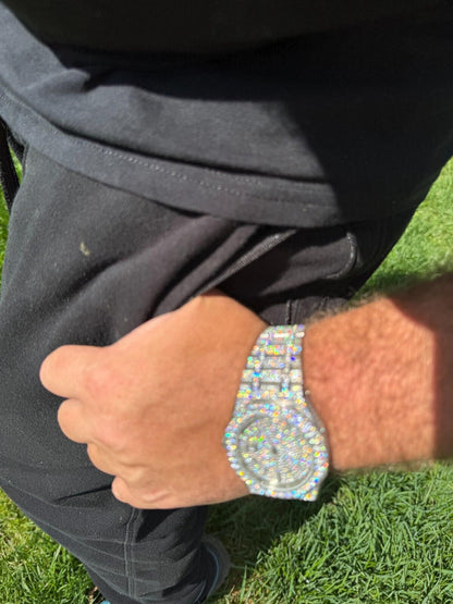 Hip Hop Real MOISSANITE Mens Watch Iced Large Stones No ID Hip Hop Passes Diamond Tester