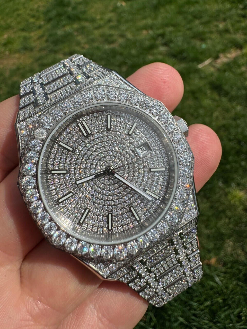 Hip Hop Real MOISSANITE Mens Watch Iced Large Stones No ID Hip Hop Passes Diamond Tester