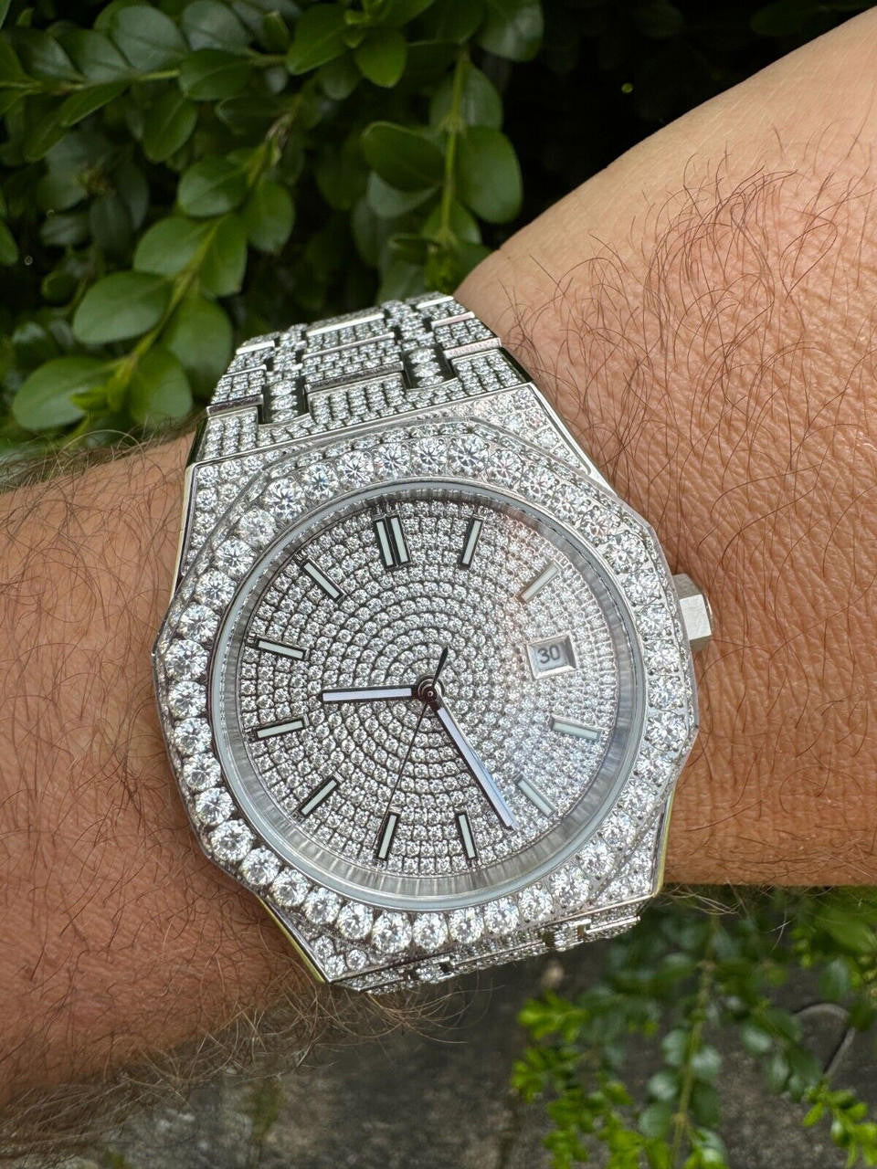 Hip Hop Real MOISSANITE Mens Watch Iced Large Stones No ID Hip Hop Passes Diamond Tester