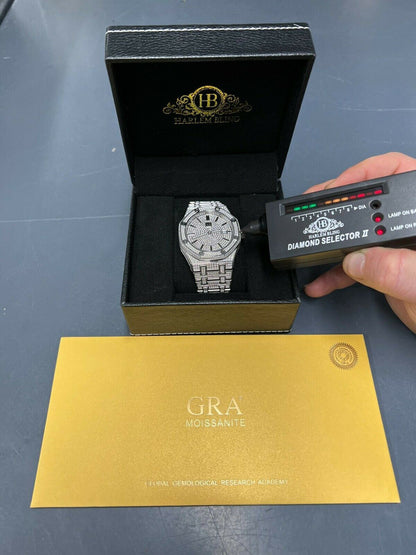 Hip Hop Real MOISSANITE Mens Watch Iced Skeleton Back 44mm Hip Hop Passes Diamond Tester