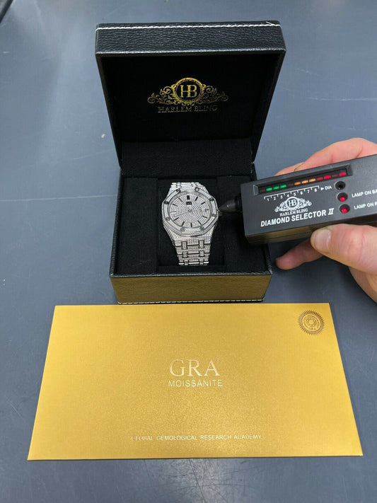 Hip Hop Real MOISSANITE Mens Watch Iced Skeleton Back 44mm Hip Hop Passes Diamond Tester