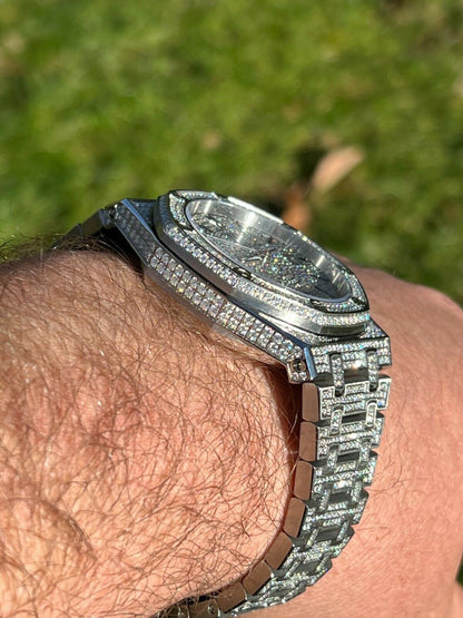 Hip Hop Real MOISSANITE Mens Watch Iced Skeleton Back 44mm Hip Hop Passes Diamond Tester