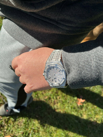 Hip Hop Real MOISSANITE Mens Watch Iced Skeleton Back 44mm Hip Hop Passes Diamond Tester