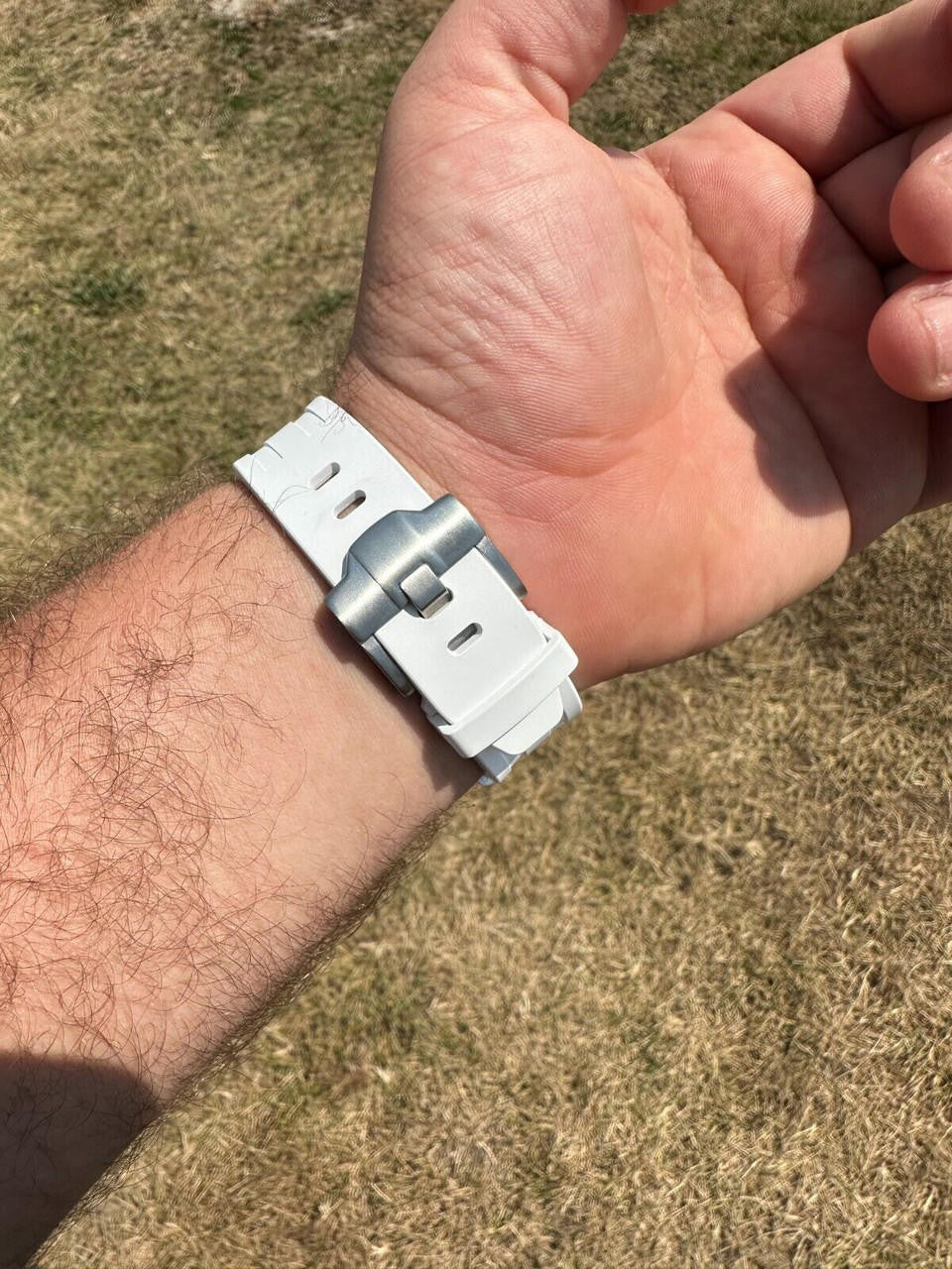 Hip Hop Real MOISSANITE Mens Watch Iced Skeleton Back 44mm Hip Hop - White Silicone Band