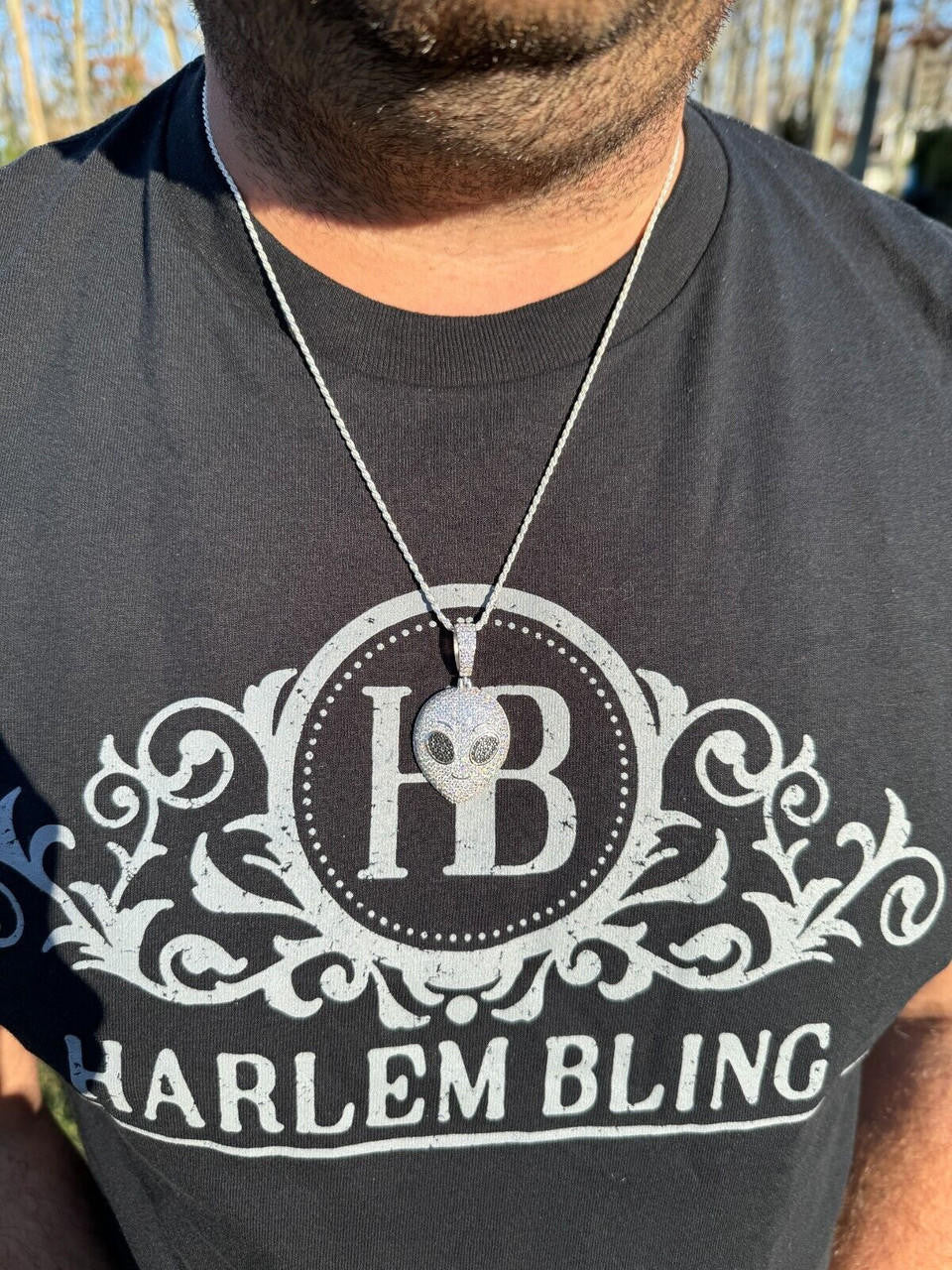 Hip Hop Real Moissanite Pendant Iced Alien Head UFO Emoji Necklace 925 Silver / 14k Gold