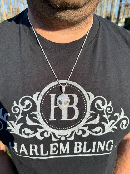 Hip Hop Real Moissanite Pendant Iced Alien Head UFO Emoji Necklace 925 Silver / 14k Gold