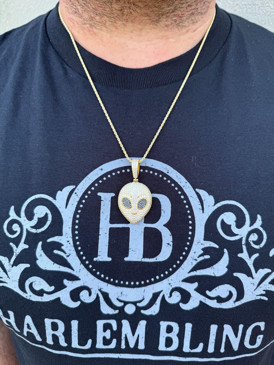 Hip Hop Real Moissanite Pendant Iced Alien Head UFO Emoji Necklace 925 Silver / 14k Gold
