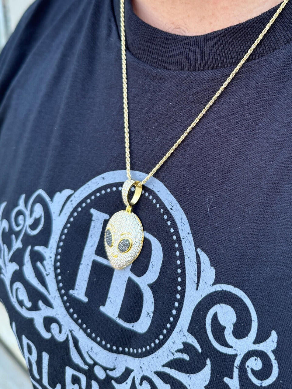 Hip Hop Real Moissanite Pendant Iced Alien Head UFO Emoji Necklace 925 Silver / 14k Gold