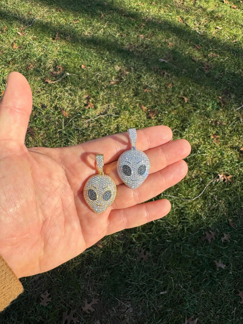 Hip Hop Real Moissanite Pendant Iced Alien Head UFO Emoji Necklace 925 Silver / 14k Gold