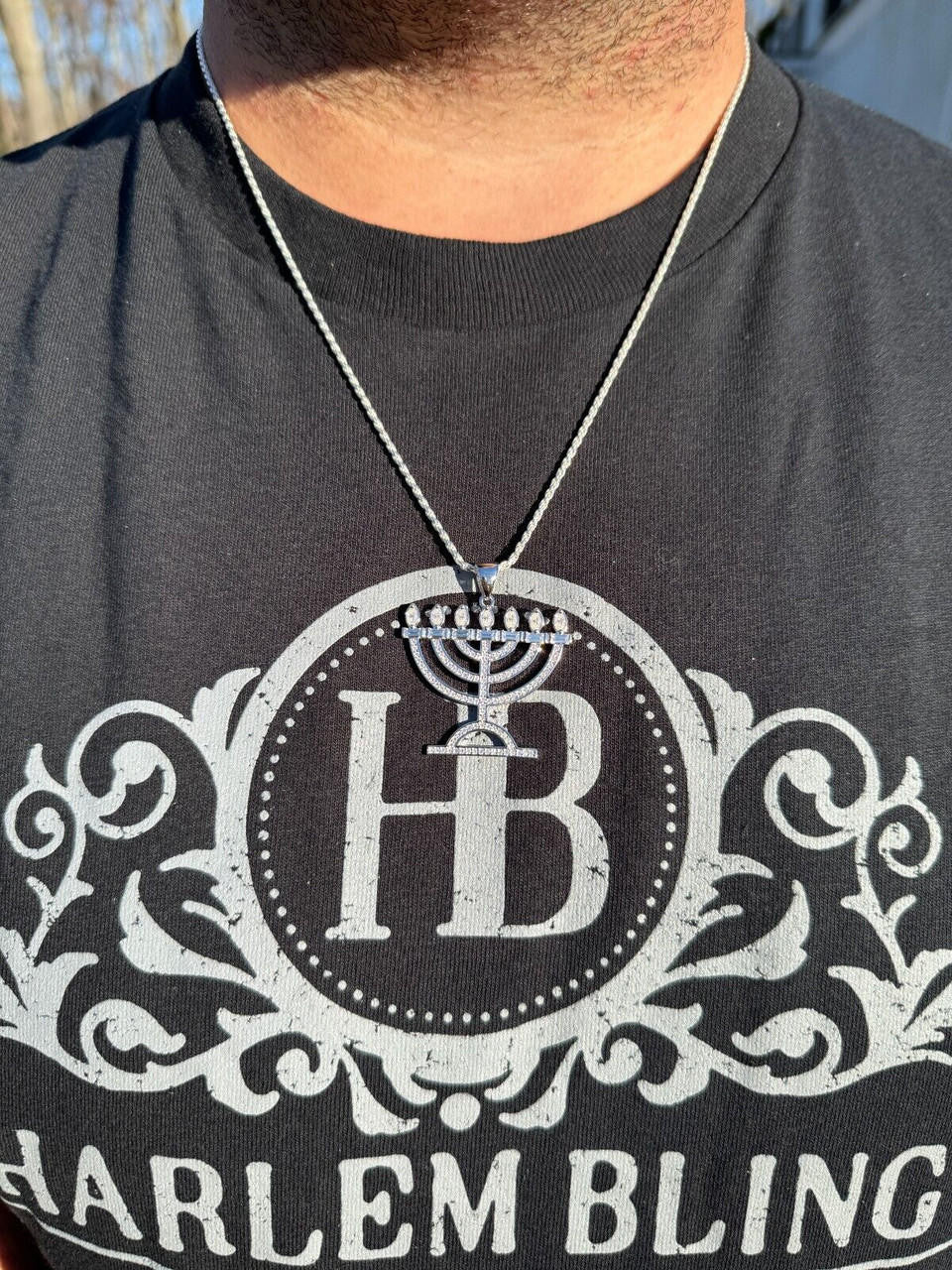 Hip Hop Real Moissanite Pendant Iced Jewish Menorah Hebrew Israelite Necklace 925 Silver