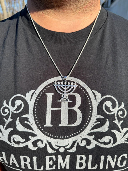 Hip Hop Real Moissanite Pendant Iced Jewish Menorah Hebrew Israelite Necklace 925 Silver