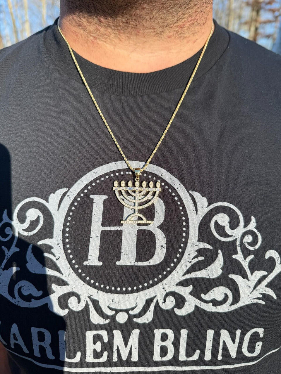 Hip Hop Real Moissanite Pendant Iced Jewish Menorah Hebrew Israelite Necklace 925 Silver