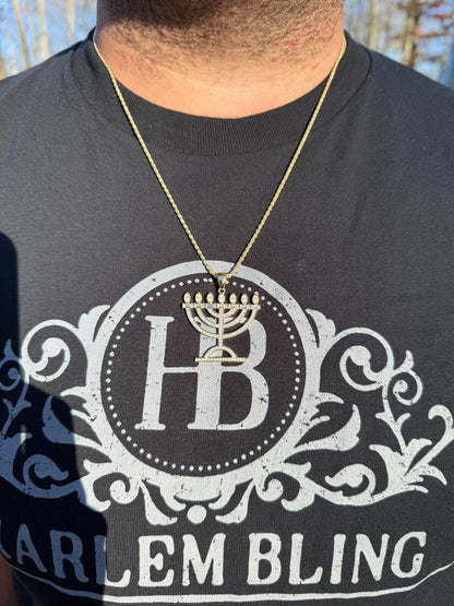 Hip Hop Real Moissanite Pendant Iced Jewish Menorah Hebrew Israelite Necklace 925 Silver