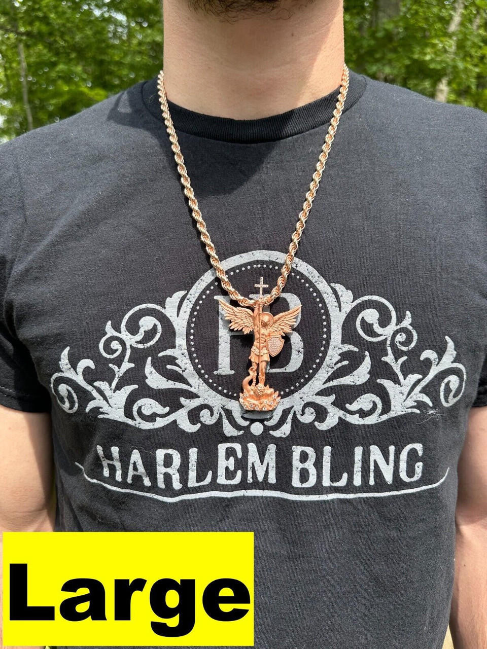 Hip Hop Real MOISSANITE Saint Michael & Dragon Pendant 14k Rose Gold Vermeil 925 Silver