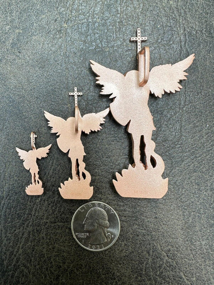 Hip Hop Real MOISSANITE Saint Michael & Dragon Pendant 14k Rose Gold Vermeil 925 Silver