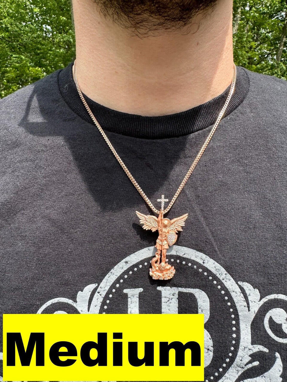 Hip Hop Real MOISSANITE Saint Michael & Dragon Pendant 14k Rose Gold Vermeil 925 Silver