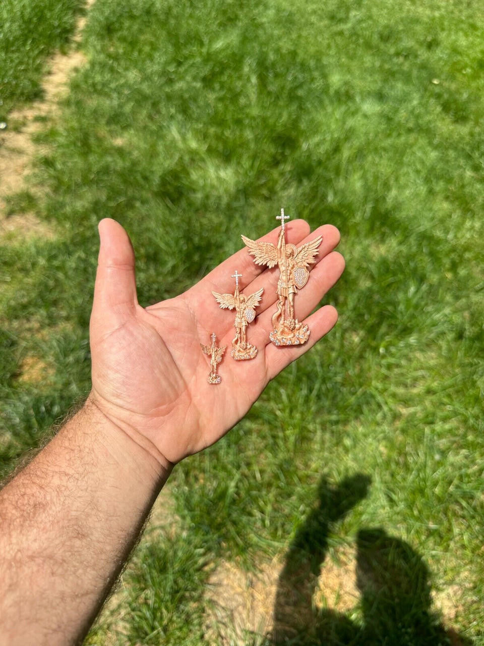 Hip Hop Real MOISSANITE Saint Michael & Dragon Pendant 14k Rose Gold Vermeil 925 Silver