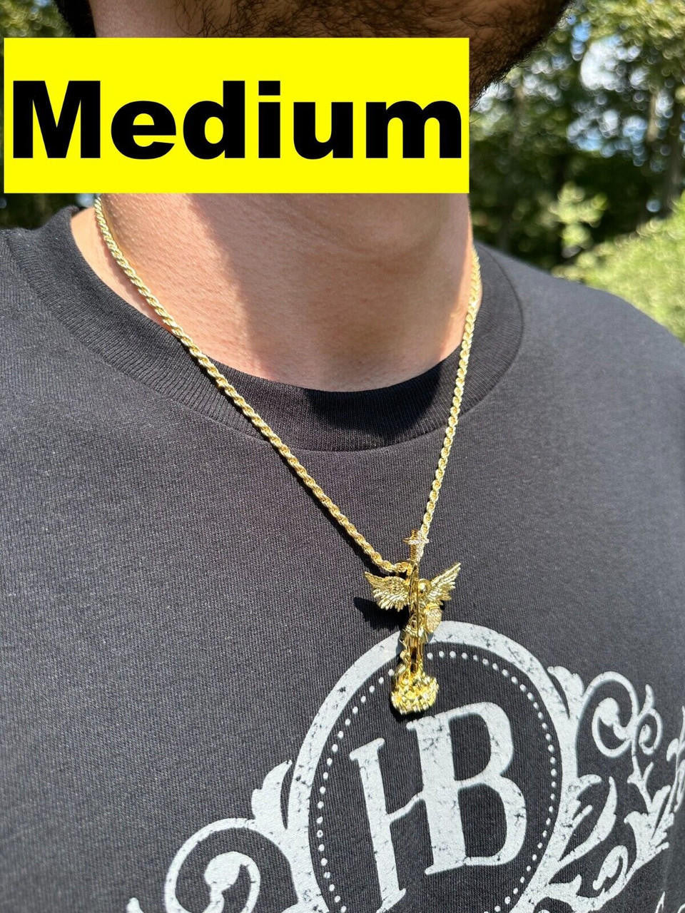 Hip Hop Real MOISSANITE Saint Michael Slaying Dragon Pendant 14k Gold Over 925 Silver