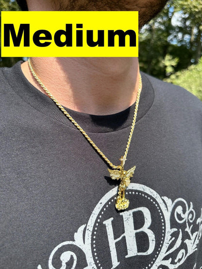 Hip Hop Real MOISSANITE Saint Michael Slaying Dragon Pendant 14k Gold Over 925 Silver