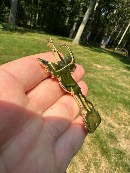 Hip Hop Real MOISSANITE Saint Michael Slaying Dragon Pendant 14k Gold Over 925 Silver