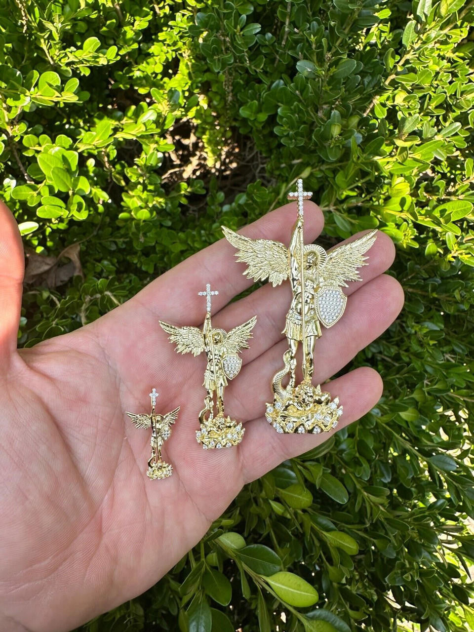 Hip Hop Real MOISSANITE Saint Michael Slaying Dragon Pendant 14k Gold Over 925 Silver