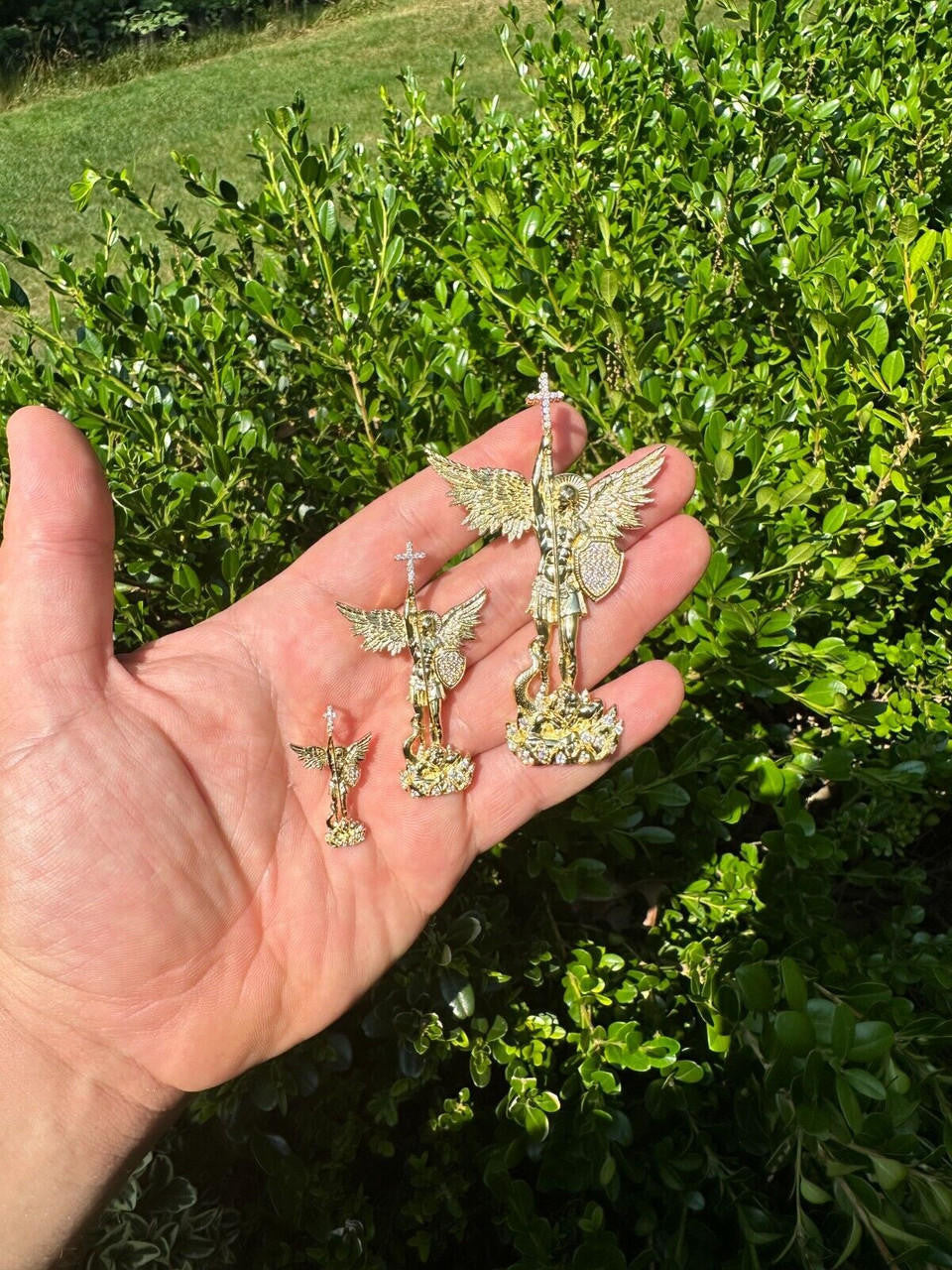 Hip Hop Real MOISSANITE Saint Michael Slaying Dragon Pendant 14k Gold Over 925 Silver