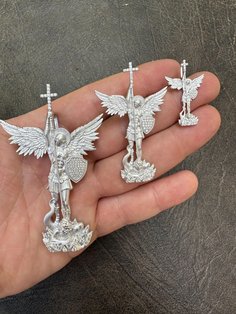 Hip Hop Real MOISSANITE Saint St Michael Slaying Dragon Archangel Pendant 925 Silver