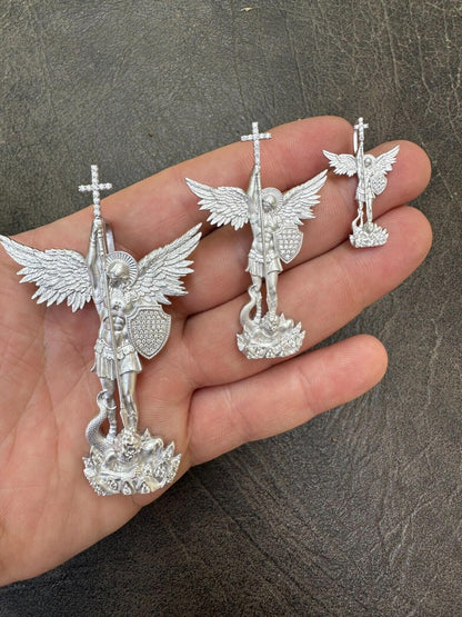 Hip Hop Real MOISSANITE Saint St Michael Slaying Dragon Archangel Pendant 925 Silver