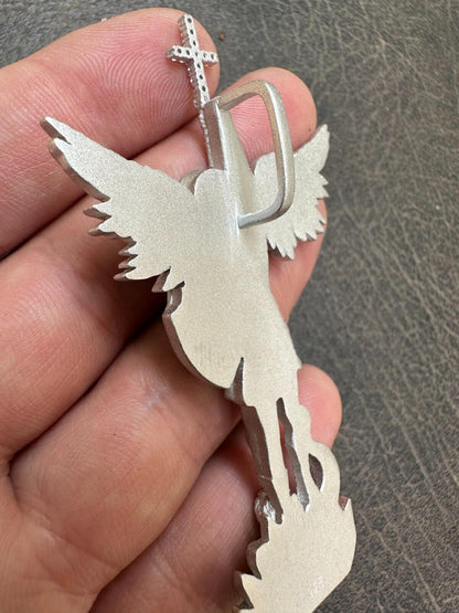 Hip Hop Real MOISSANITE Saint St Michael Slaying Dragon Archangel Pendant 925 Silver