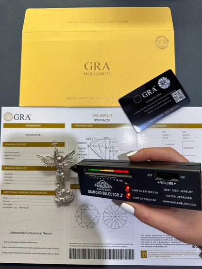 Hip Hop Real MOISSANITE Saint St Michael Slaying Dragon Archangel Pendant 925 Silver